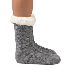 Cozy Sole Women's Cable Knit Slipper Socks Grey -Fashion shoes long grey 6