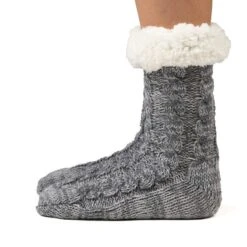 Cozy Sole Women's Cable Knit Slipper Socks Grey -Fashion shoes long grey 7