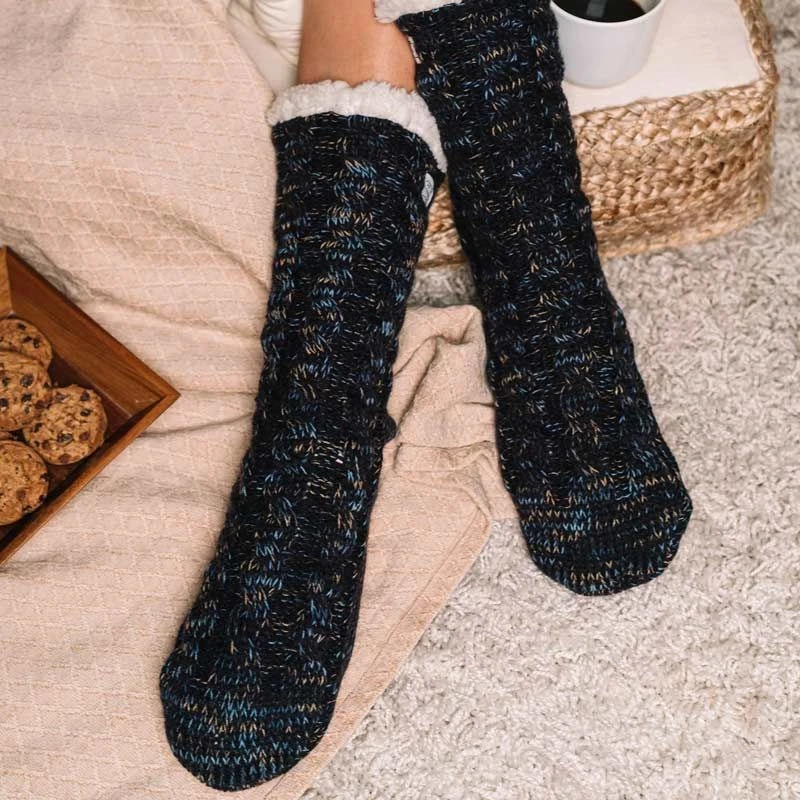 Cozy Sole Women's Cable Knit Slipper Socks Navy 5 Cozy Sole Women's Cable Knit Slipper Socks Navy - Image 5