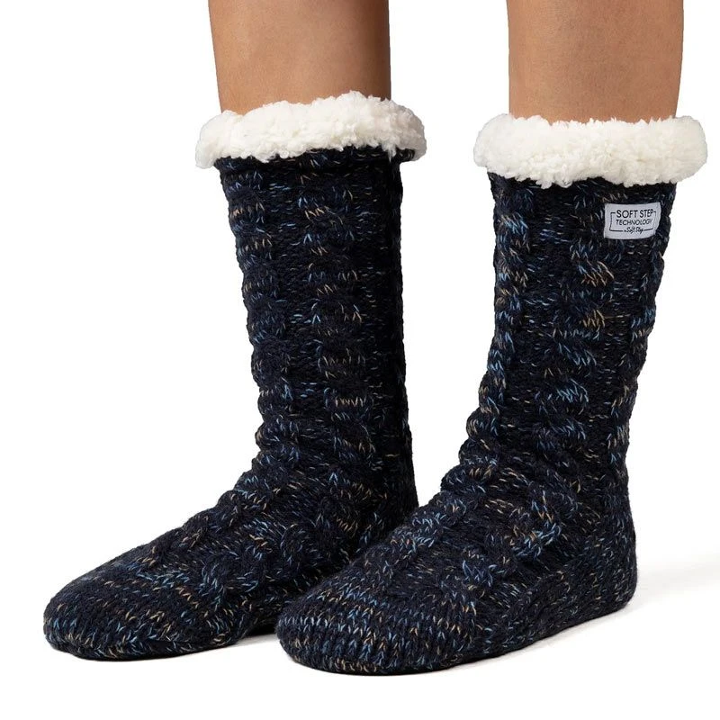 Cozy Sole Women's Cable Knit Slipper Socks Navy 1 Cozy Sole Women's Cable Knit Slipper Socks Navy