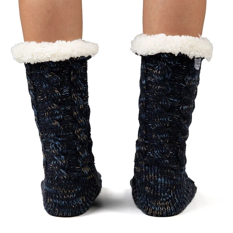 Cozy Sole Women's Cable Knit Slipper Socks Navy 2 Cozy Sole Women's Cable Knit Slipper Socks Navy - Image 2