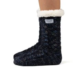 Cozy Sole Women's Cable Knit Slipper Socks Navy 8 Cozy Sole Women's Cable Knit Slipper Socks Navy -Fashion shoes long navy 7